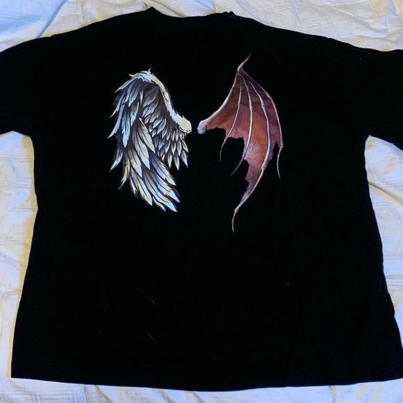 Black Tee With Angel & Devil Wings - Picture 2 of 2
